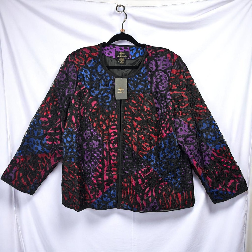 Trenz Woman by Theresa Rena Colorful Floral Lace‎ Jacket Woman Plus Size 1X NWT